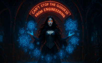 AI-generated fantasy art of a glowing goddess conjuring engineering glyphs. Encoding the Sublime tutorial by Anavrin AI in the Create Like a God series.